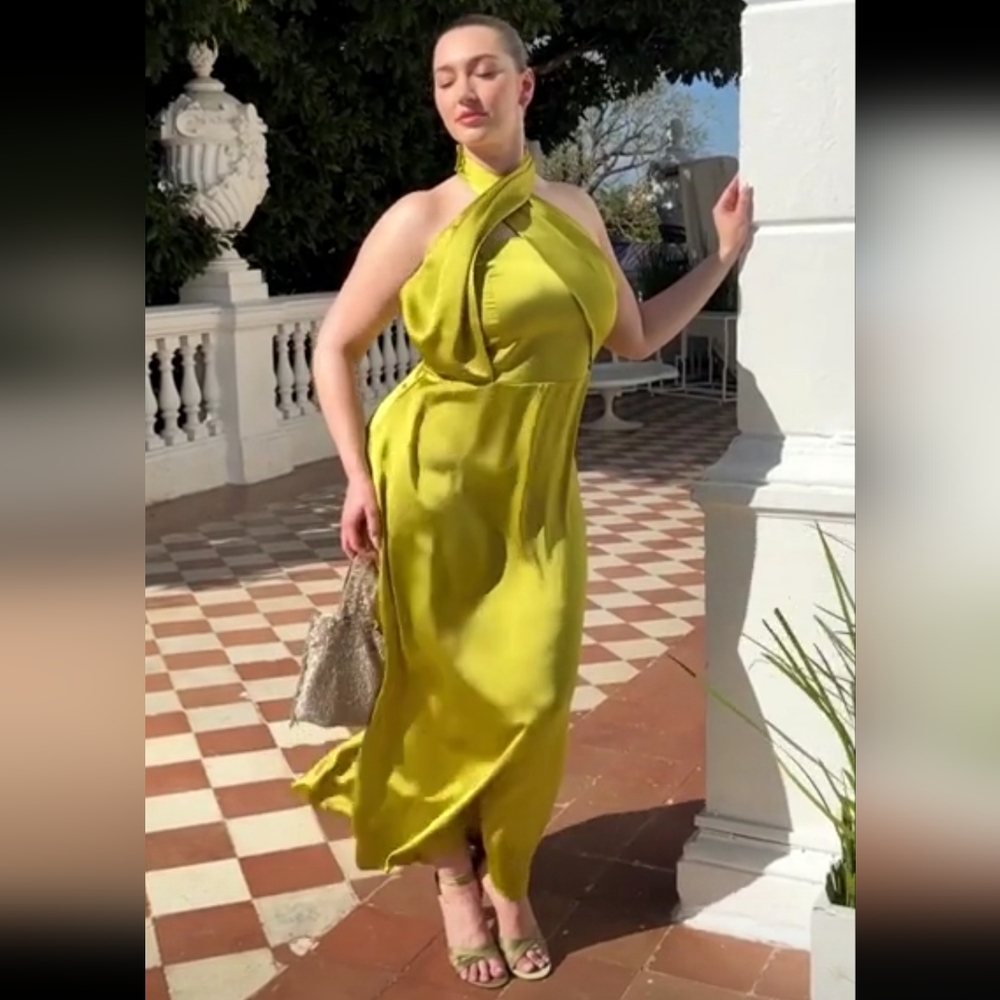ELOQUII HALTER NECK SATIN MAXI DRESS